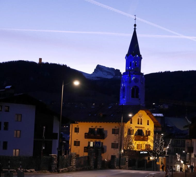 Hotel Ambra and church tower Hotel Ambra and church tower