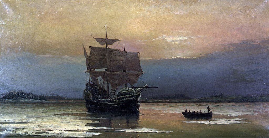 1024px-Mayflower_in_Plymouth_Harbor,_by_William_Halsall