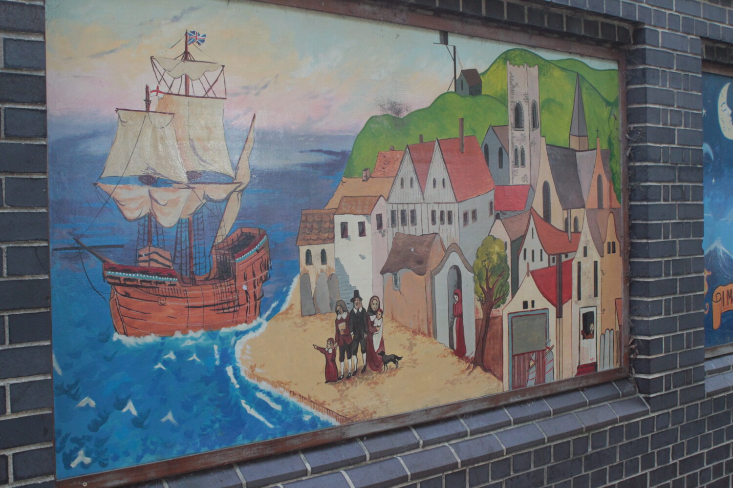 Harwich ship and town mural, Mayflower Harwich