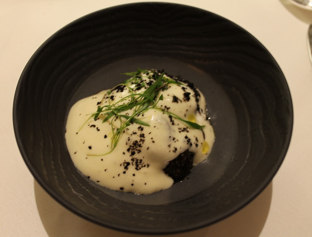 Cotswold House Hotel - Oxtail starter Cotswold House Hotel - oxtail and smoked potato foam