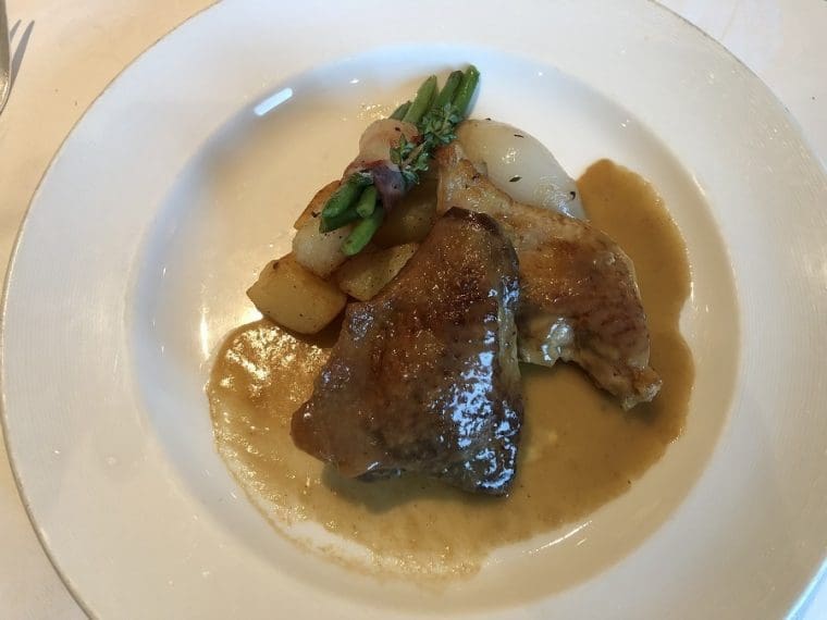 Pheasant Symphony Restaurant Roast pheasant with buttered roasted potatoes and green beans Symphony Restaurant Royal Princess