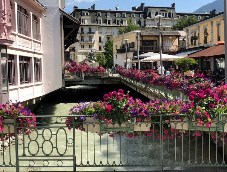 River Arve in town centre Chamonix Mont Blanc France