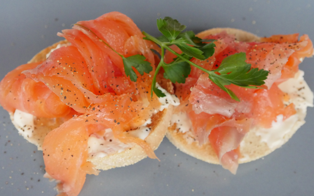 Salmon and Cream Cheese on an english Muffin Milford Hall Hotel