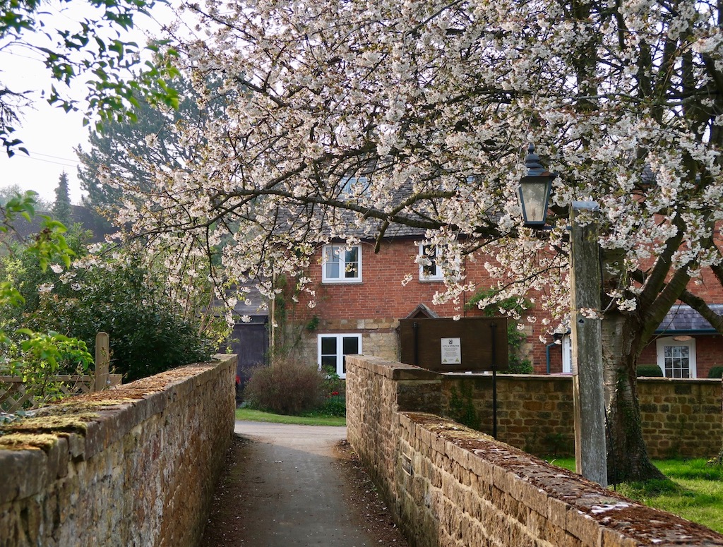 Ilmington village in spring with trees in blossom