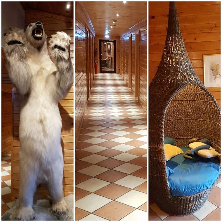 three pictures showing the interior of the Ranga hotel