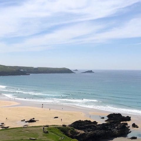 Looking down at Fistral Beach from the Headland Hotel Newquay Cornwall