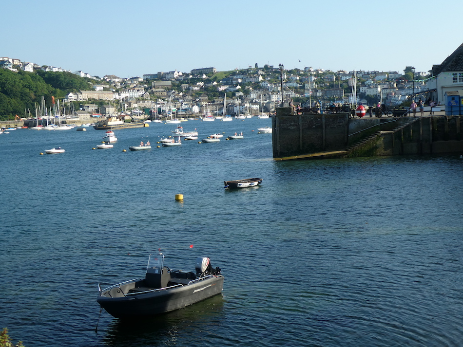 View looking out from the terrace of the Old Quay House Hotel Fowey Cornwall