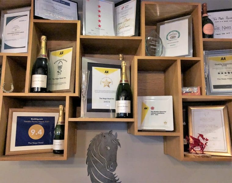 Wall covered with awards at the Nags Head