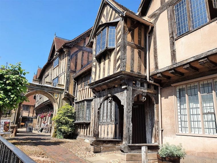 Exterior view of Lord Leycester Hospital in Warwick