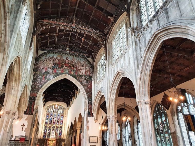 Mediaeval painting of the Doomsday judgement in St Thomas Church Salisbury