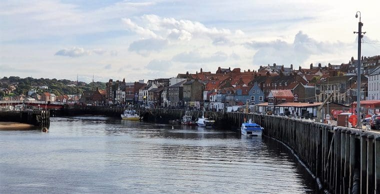View of the fishing boats and Whitby harbourside