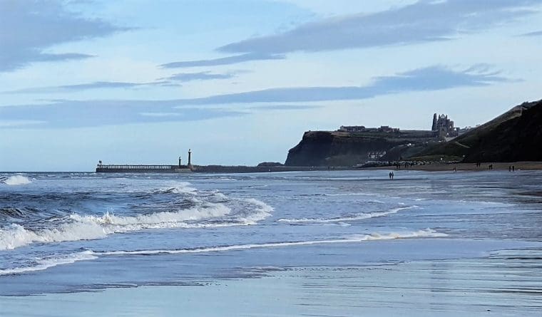View of the beach from Sandsend towards Whitby