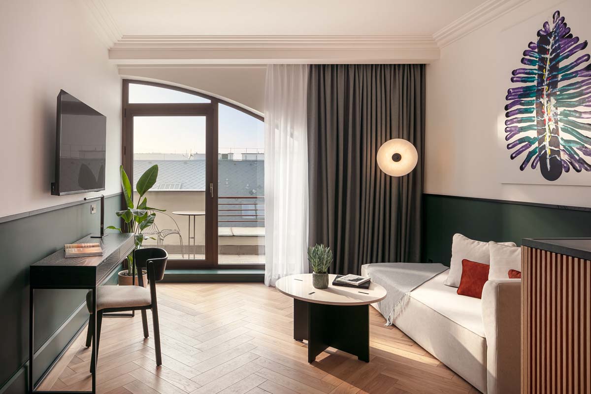 Almanac X Alcron Prague _ Hotel bedroom living area 2