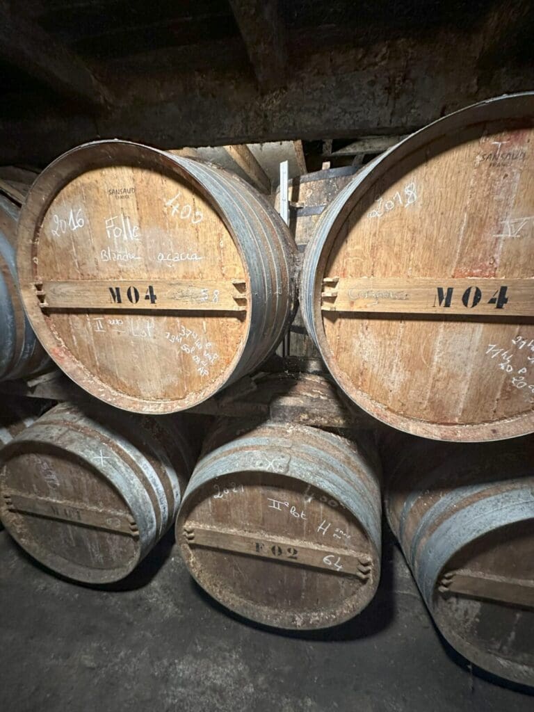 Le Boat cognac barrels at Bard Blanchard winery