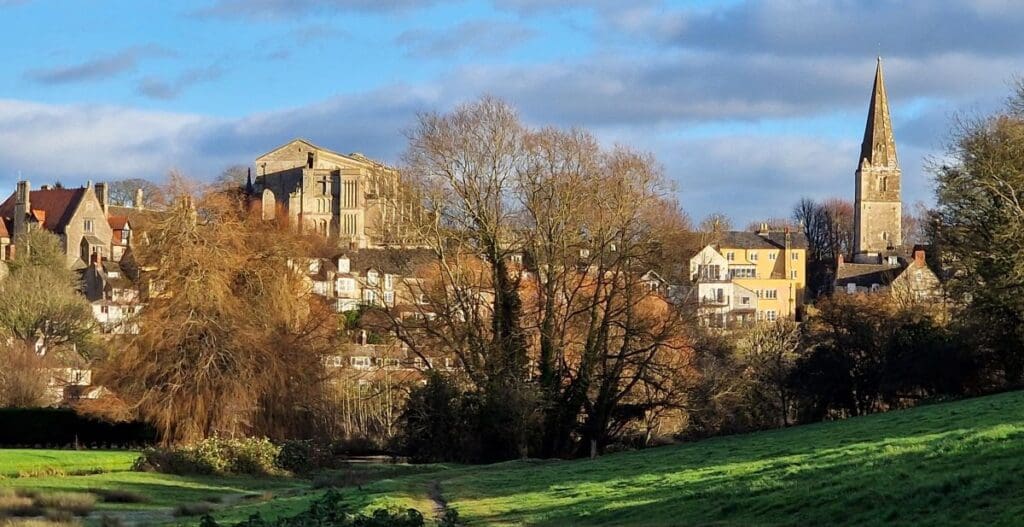 malmesbury.view-of-abbey-and-church-spire-from-valley.