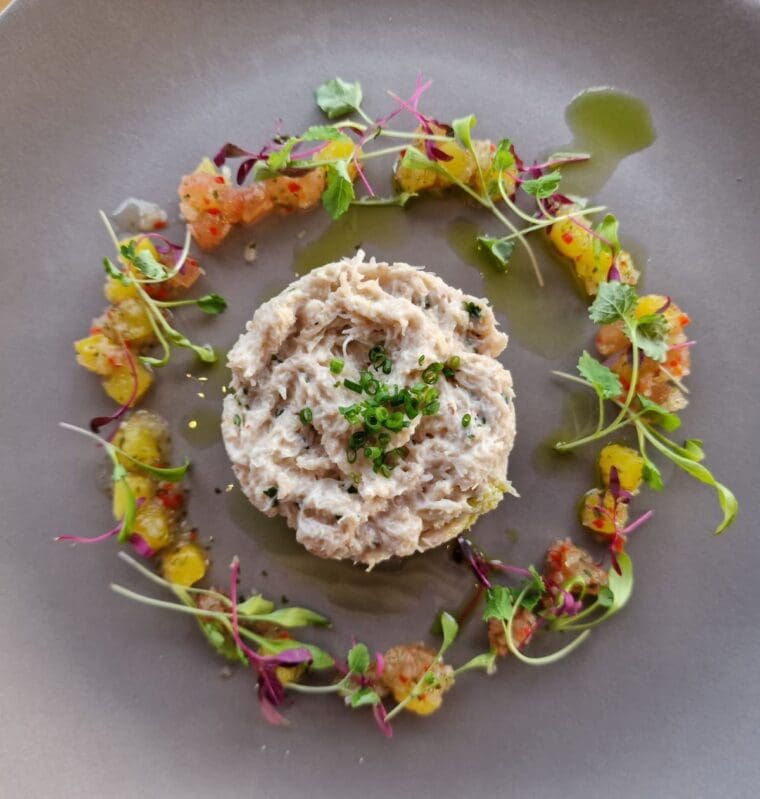 Tian of crab served at Rocks Restaurant of the Watersmeet Hotel