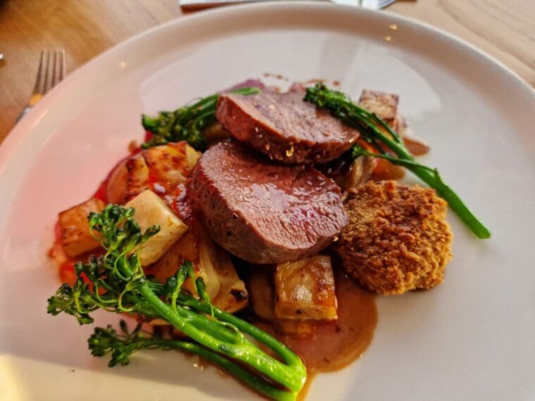Photo of venison served in Rocks Restaurant at the Watersmeet Hotel