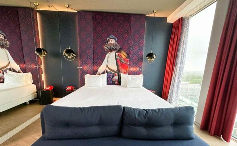 nhow Amsterdam RAI Premium room with Scottish themed headboard