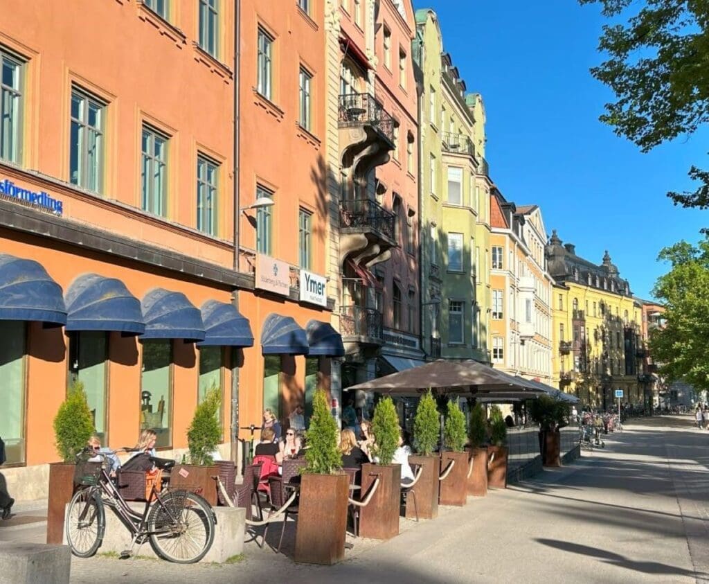 Colour row of houses in Uppsala Sweden