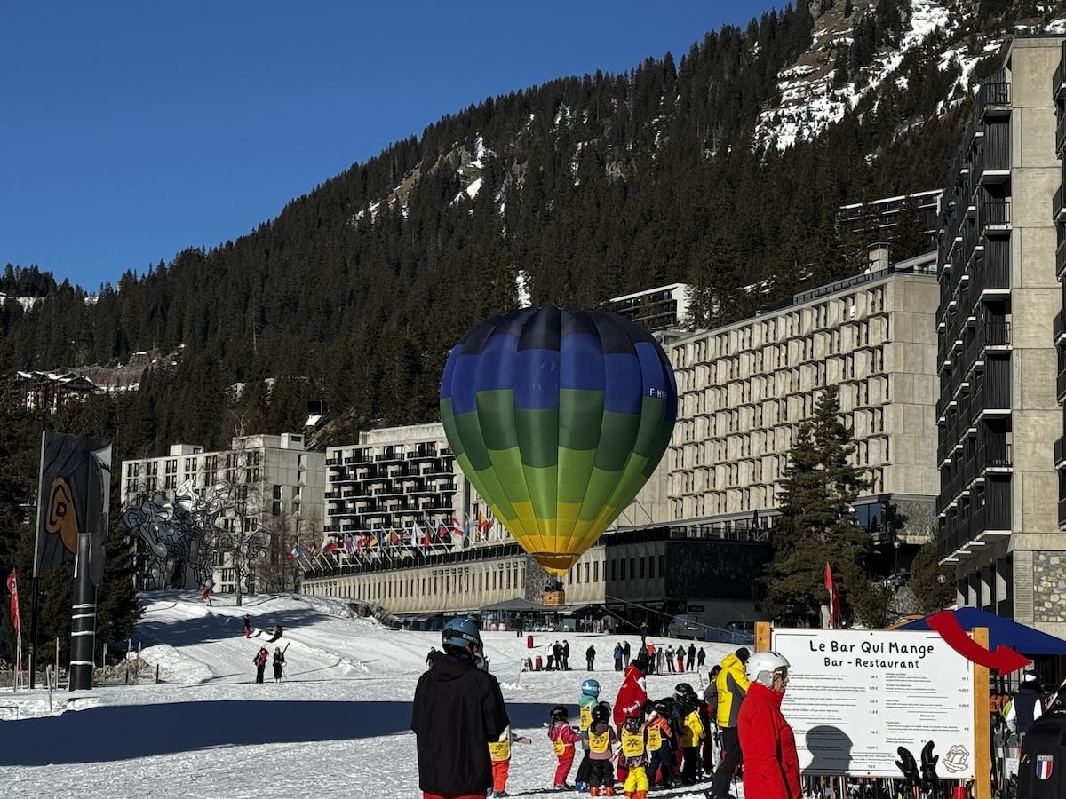 Flaine Forum with hot air balloon