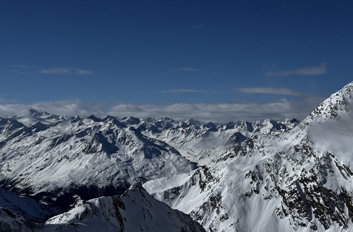 Mountain peaks at the top of the Stubai Glacier ski area