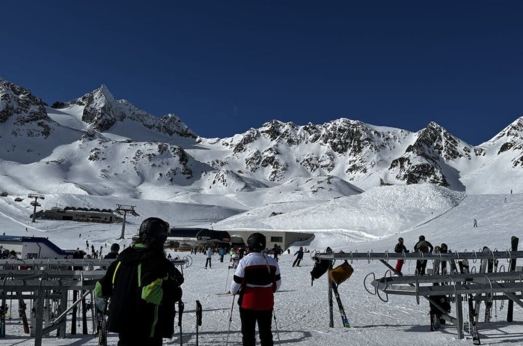 Looking up the mountains from the top of the Gamsgarten lift at the Stubai Glacier