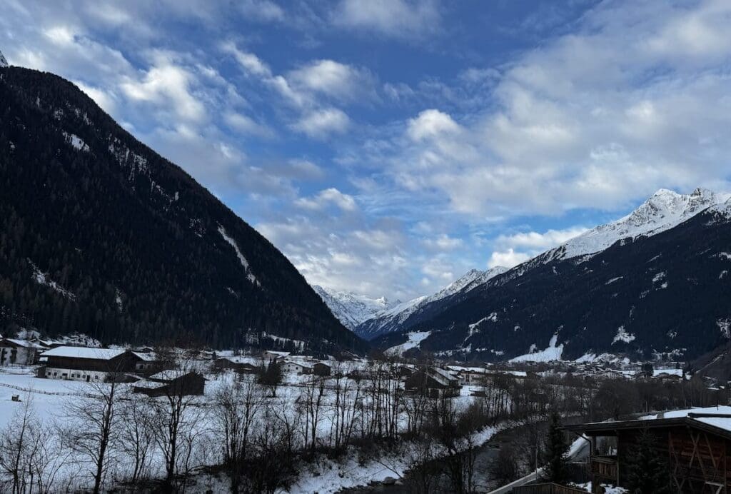 View of the mountains from the balcony at the Jagdhof Spa Hotel