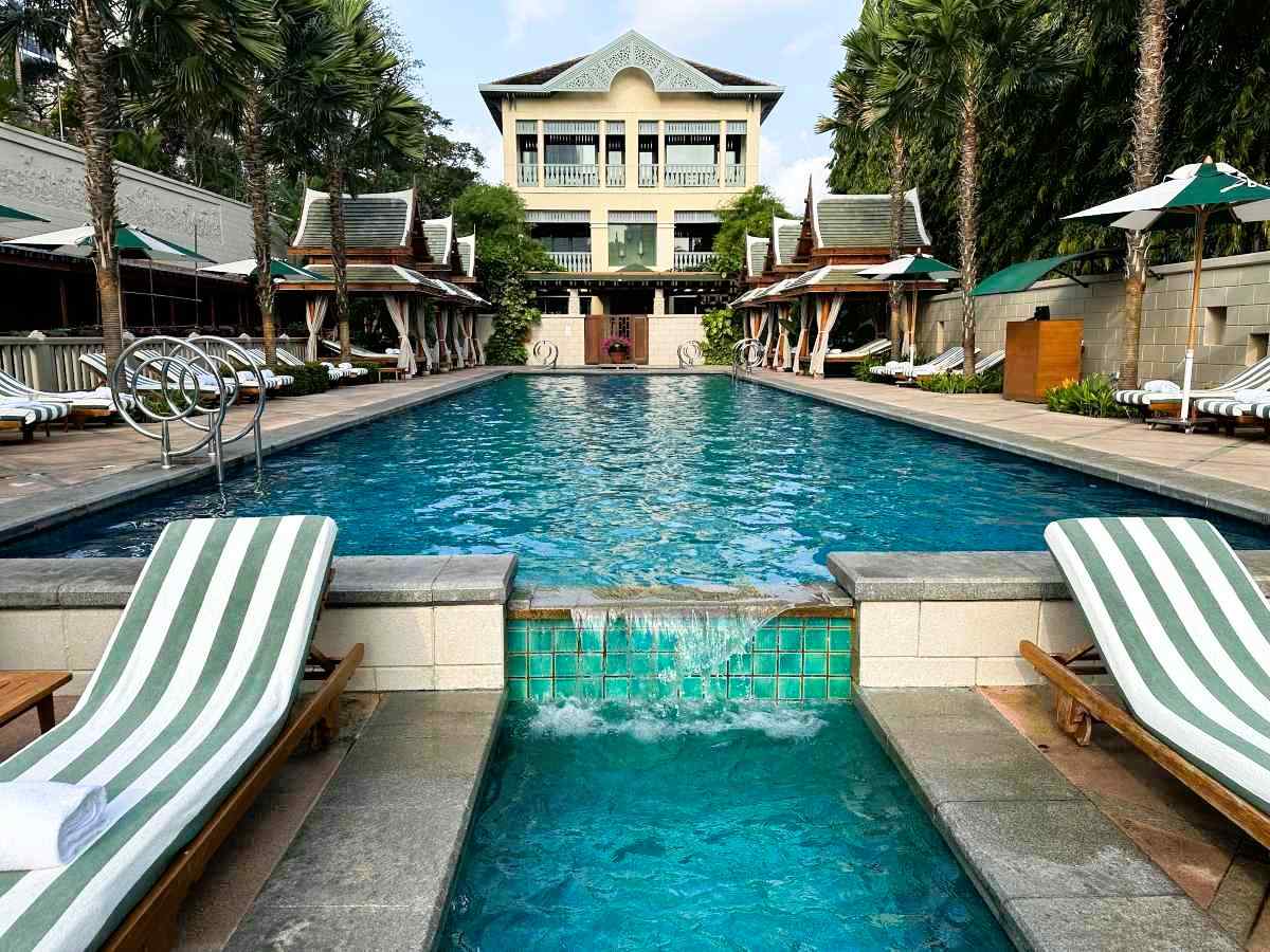 The Peninsula Spa and three tiered pool that runs down to the river bank