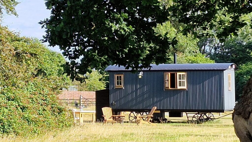 View of the Redwood Shepherds Hut in Stonor Park