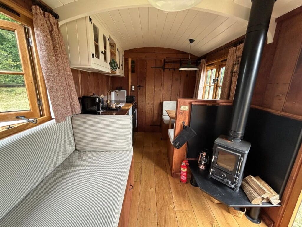 Interior view of the Redwood Shepherds' Hut