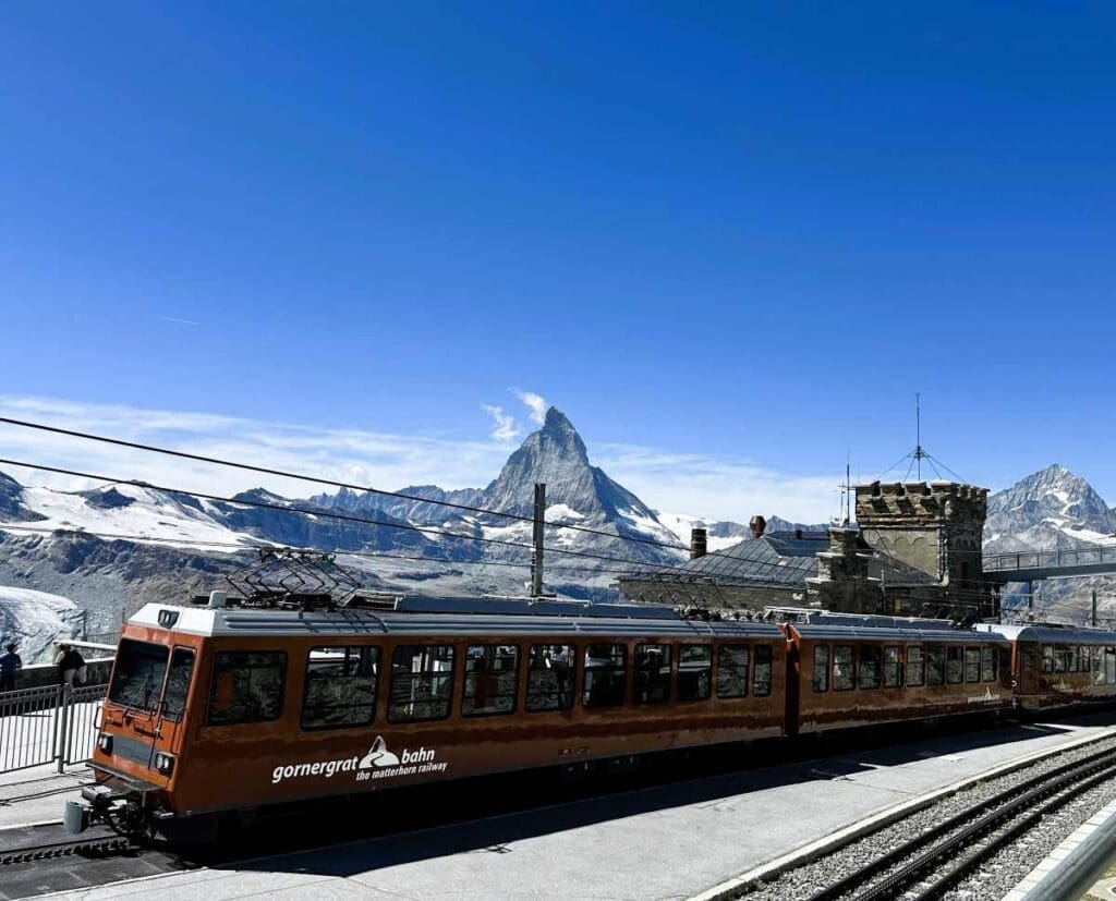 The Gornergrat Bahn runs from Zermatt up to Gornergrat with outstanding views of the Matterhorn