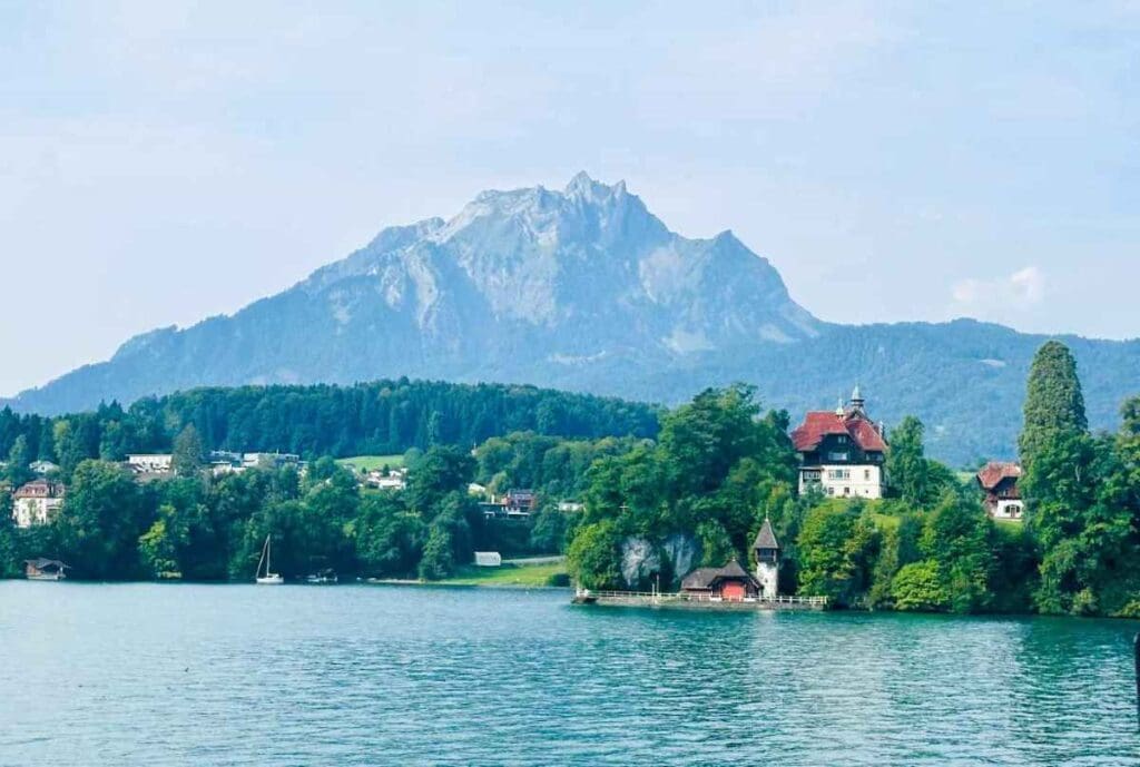 Switzerland Mount Pilatus view from Lake Lucerne