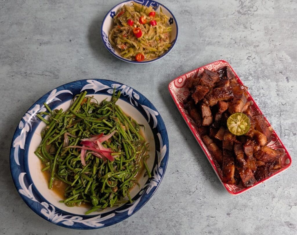 Dayak Char Siew with Midin and Mango Salad at Pinggai Cafe