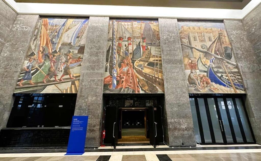 Murals by Almada Negreiros at the Alcantra maritime station in Lisbon.