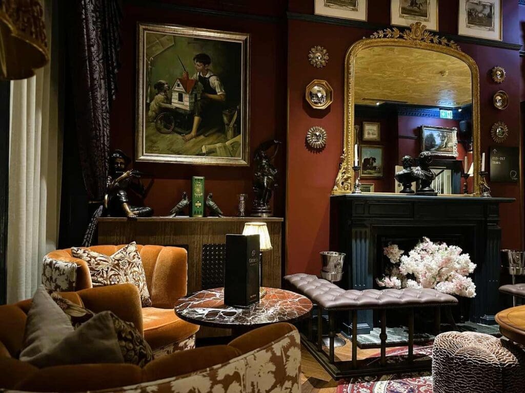 The plush interior of Ottie's Salon at Bertrand's Townhouse