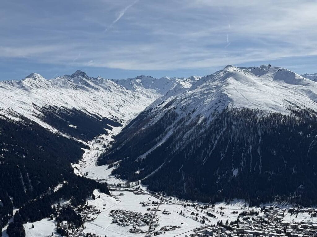 Looking down at Davos from the middle of Parsenn Funicular station