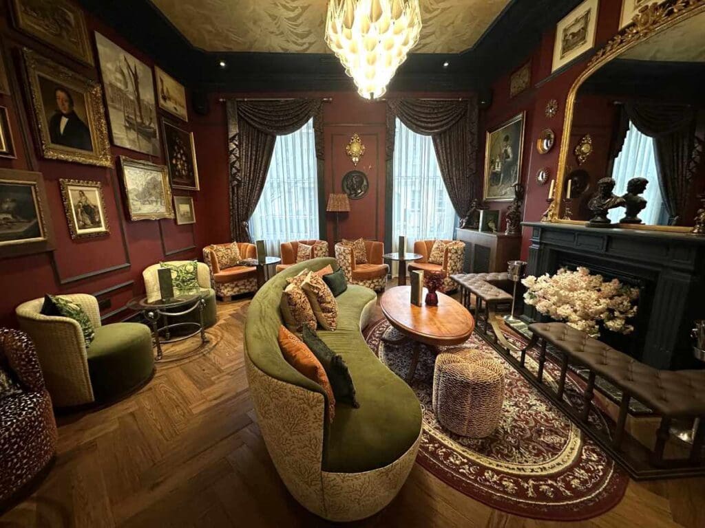 The plush interior of Ottie's Salon at Bertrand's Townhouse.