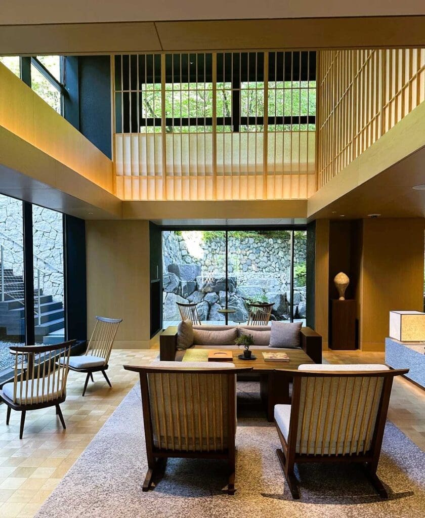Lounge area with view over garden at Banyan Tree Higashiyama Kyoto