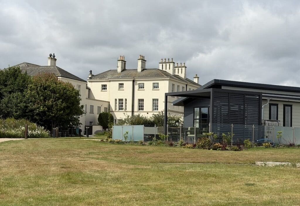 Seaham Hall side of hotel with coastal lodge