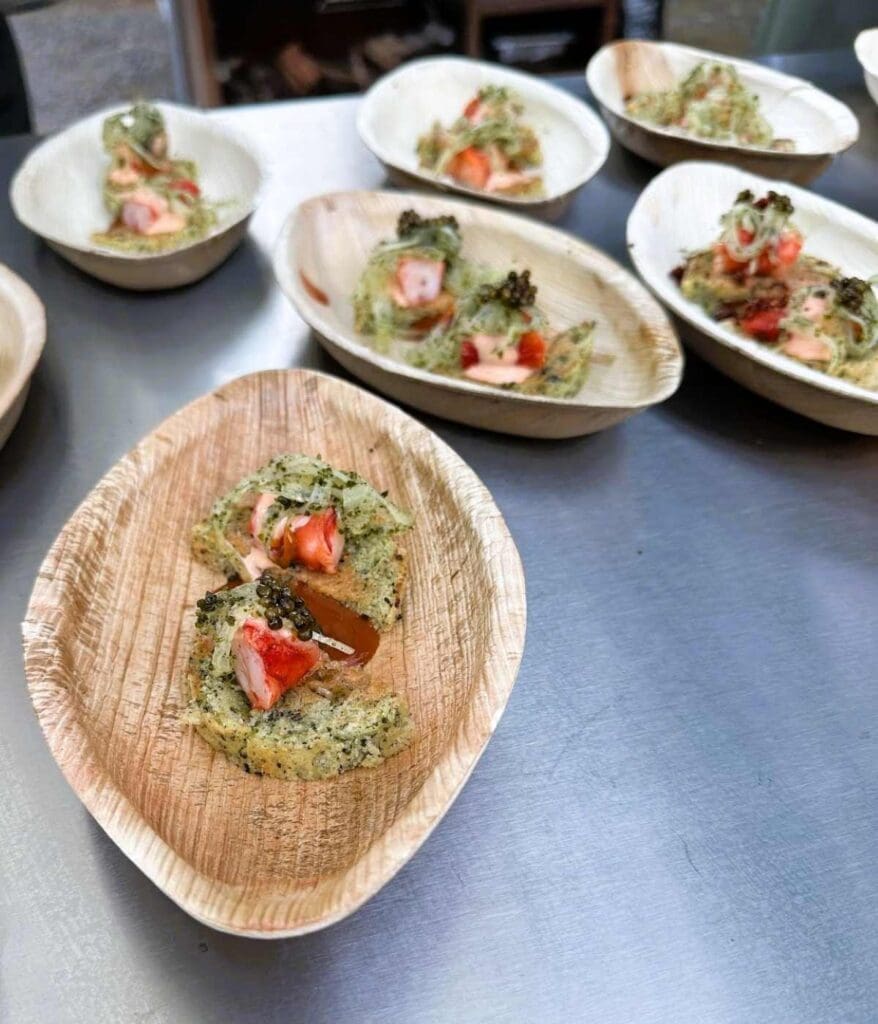 Scarlet prawn with seaweed brioche, pickled fennel, prawn mayo and crumble, and caviar by Chef Bito Bota from Oxalis restaurant