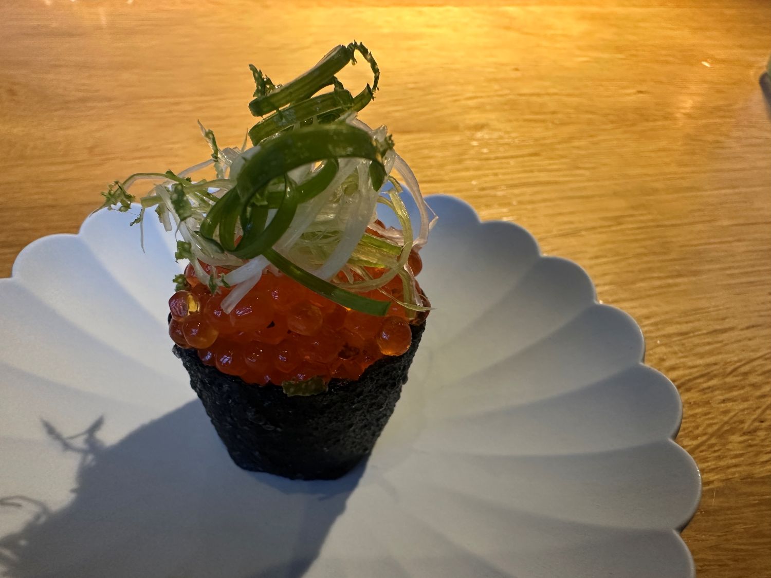 Trout croustade topped with its roe. An amuse bouche at Bybrook