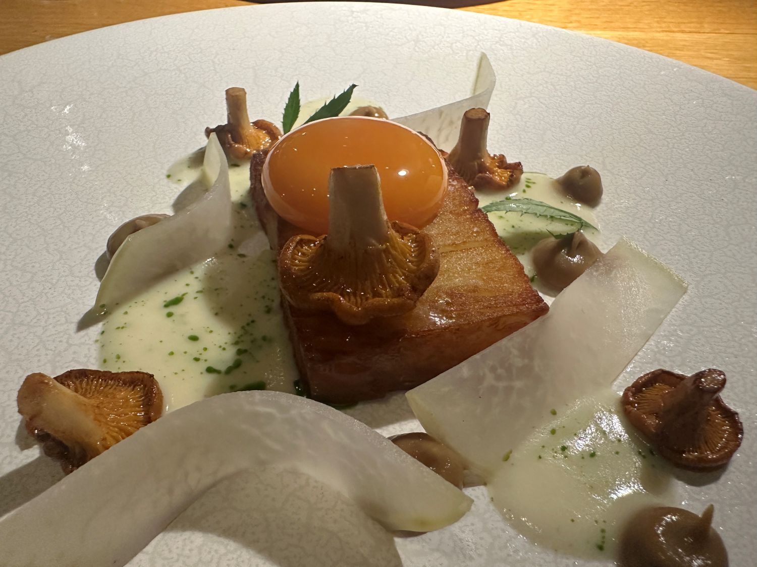 Heritage potato, kohlrabi, girolles and a Fenton Farm egg at Bybrook