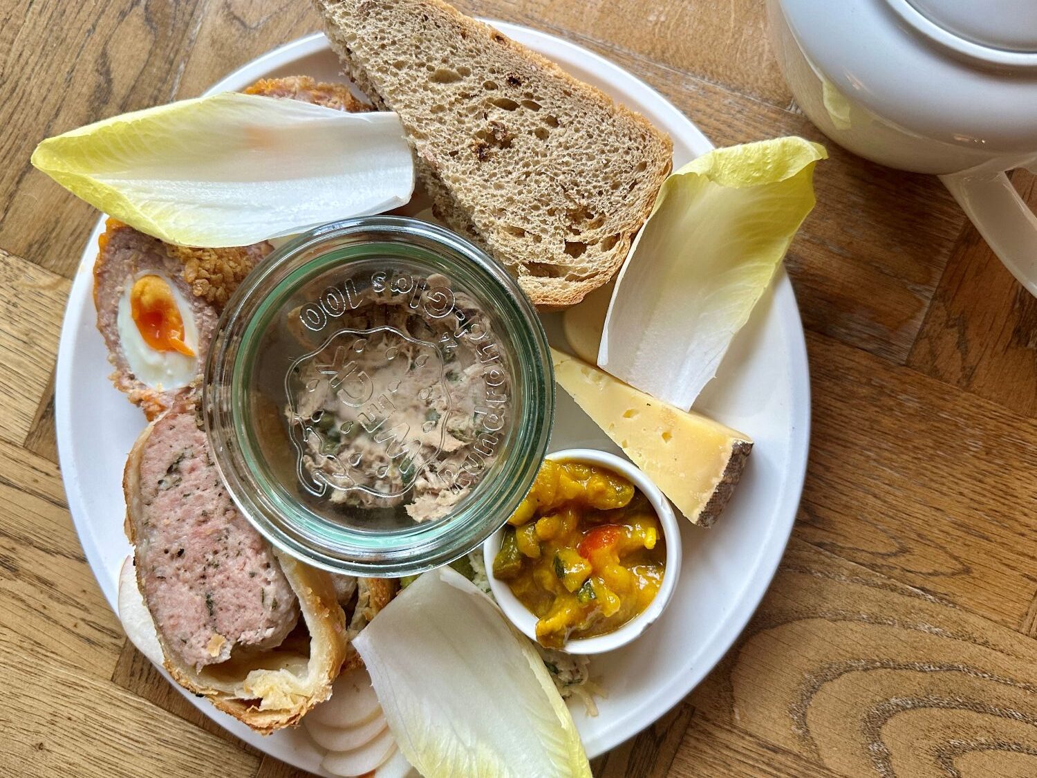 ploughmans board with cheese, local charcuterie and pate at the castle inn in castle combe