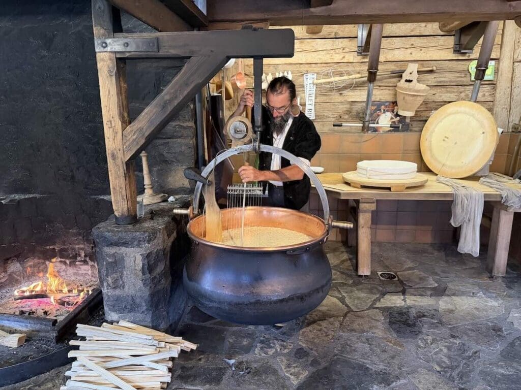 Cheese making demonstration Le Chalet Château d'Oex Alpes Vaudoises